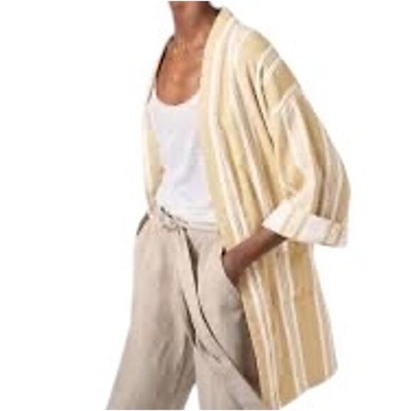 Eileen Fisher Striped Organic Cotton Doubleweave Jacket Open Kimono S/M - Picture 1 of 8